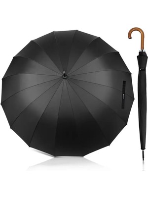 Rubenis 24 Telli Siyah Otomatik Baston Şemsiye, Dayanıklı ve Şık Tasarım
