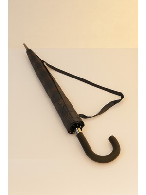 Normadia Dayanıklı Ekose Kauçuk Bastonlu 12 Telli Rüzgar Koruyucu Şemsiye