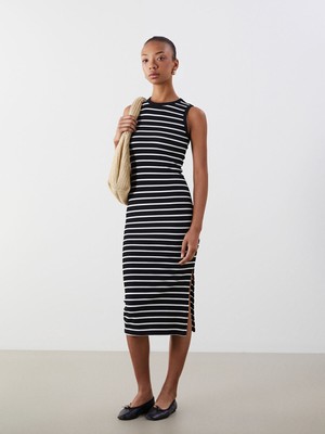 Lc Waikiki Yeni Sezon Bisiklet Yaka Çizgili Bodycon Elbise