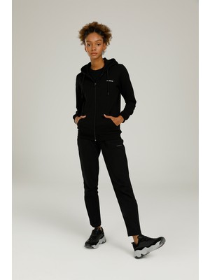 Siyah Lumberjack Kadın Eşofman Üstü Full Zip Kapüşonlu 2022 Yaz Sezonu Tekstil Ürün
