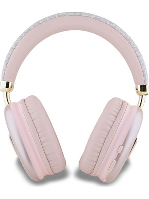 Guess Orjinal Lisanslı Pembe Kulak Üstü Bluetooth Kulaklık 4G Desenli Üçgen Logolu Konforlu Kullanım