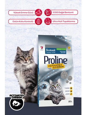 Proline Aktif Karbonlu Bentonit Topaklanan Kedi Kumu 20 L