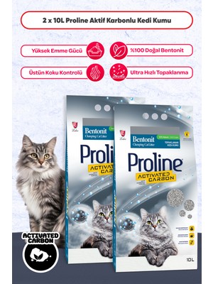 Proline Aktif Karbonlu Topaklanan Kedi Kumu 10 L x 2 Yüksek Emme Gücü ve Üstün Koku Kontrolü