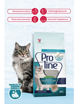 Proline 20 L Bentonit Topaklanan Kedi Kumu Marsilya Sabunu Kokulu Üstün Koku Kontrolü Sağlar