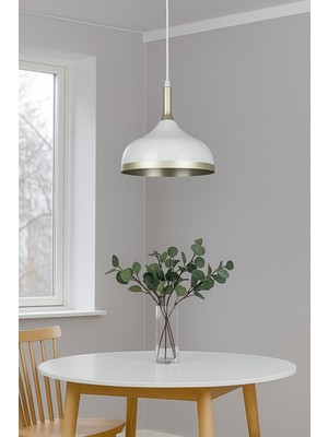 Cosmos Beyaz Içi Gold Özel Tasarım Modern Dekoratif Cafe Mutfak Salon Sarkıt Tekli Avize (Ampulsüz)