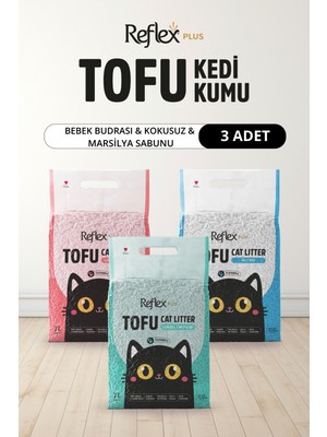 Reflex Plus Kokusuz & Bebek Pudrası & Marsilya Sabunu Kokulu Tofu Kedi Kumu 7 L x 3 Adet