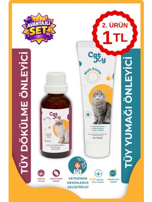 Catjoy Süper 2'li Paket Anti Hairball Malt Macun 100 gr ve B Plus Kedi Tüy Damlası 50 ml
