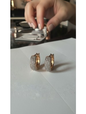 Solène Fuga Zirkon Taşlı Rose Gold Çelik Küpe