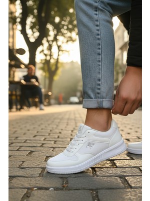 Enoch Erkek Siyah Bağcıklı Beyaz Tabanlı Büyük Numara Spor Ayakkabı (45-50)