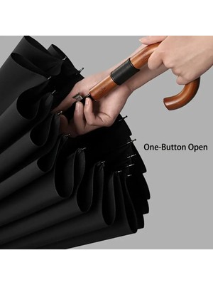 Normadia Fiberglass Ahşap Saplı 16 Tel Şemsiye, Işlemeli ve Geniş Kılıflı Tasarım