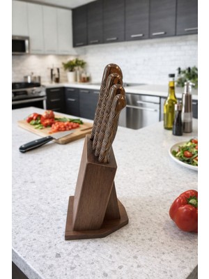 Seymen Bıçakçılık Sürmene Hakiki El Dövmesi 4’lü Bıçak Seti – Ahşap Saklama Kütüklü – Ömür Boyu Garantili