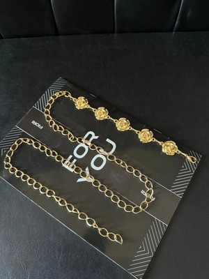 Fiori Gül Detaylı Zincir Kemer Bel Kemeri,elbise Kemeri,etek Kemeri,pantolon Kemeri