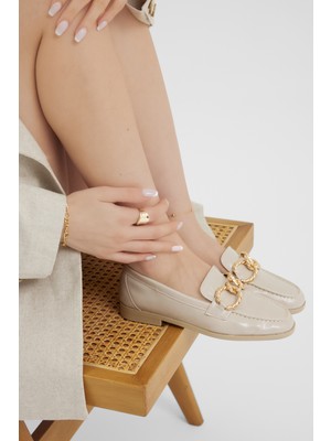 Tonny Black Kadın Bej Kadın Deri Loafer Toka Detaylı Rahat Günlük Babet