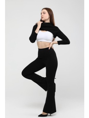 Thiff Kadın Siyah Toparlayıcı Ispanyol Paça Çelik Örme Tayt