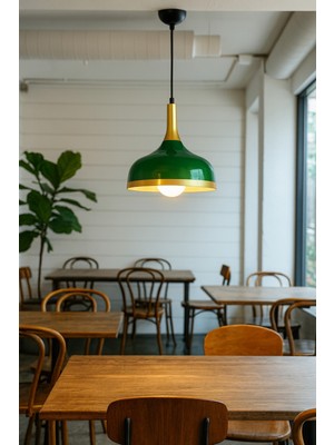 Cosmos Koyu Yeşil Içi Gold Özel Tasarım Modern Dekoratif Cafe Mutfak Sarkıt Tekli Avize (Ampulsüz)