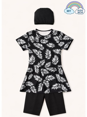 My Kids Wear Kız Çocuk Desenli Şortlu Bone’li Mayo Takımı 12573