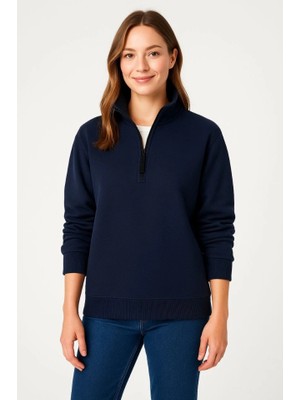 Veralya Üç Iplik Dık Yaka Yarım Fermuarlı Sweatshirt