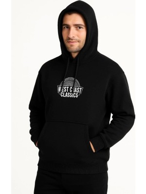 Veralya Erkek Üç Iplik Kapüşonlu Ön ve Arka Baskılı Sweatshirt Hoodie