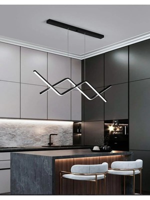 Utku Siyah Renk Modern Tasarım Yemek Masası Üstü - Mutfak - Salon Beyaz LED Sarkıt Avize