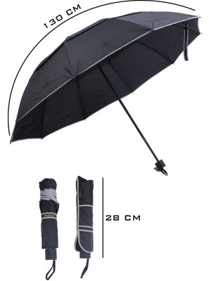 Normadia Çift Katlı Siyah Protokol Şemsiye, 130 Cm, Rüzgarda Dayanıklı, Fiber Gövde