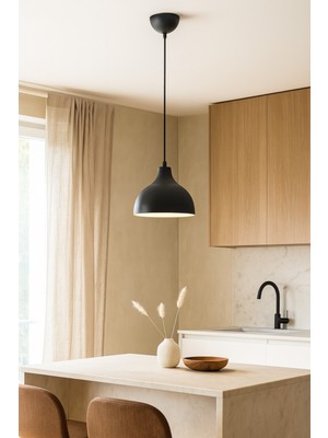 Rima Siyah Içi Beyaz Renk Modern Tasarım Metal Sıvama Mutfak-Cafe-Salon-Tekli Sarkıt Avize(Ampulsüz)