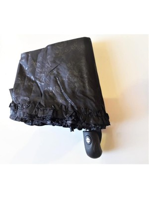 Normadia Lüx Otomatik Kadın Şemsiyesi, Fırfırlı ve Çanta Boy, Siyah Renk