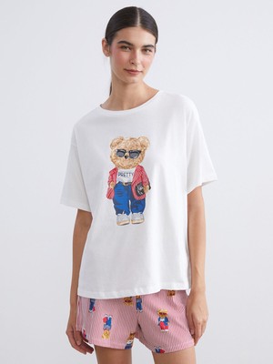 Lc Waikiki Yeni Sezon Ayı Teddy Baskılı Kadın Şortlu Pijama Takımı