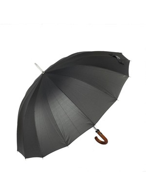 Normadia Siyah Desenli Ahşap Saplı 16 Çelik Telli Premium Erkek Baston Şemsiye