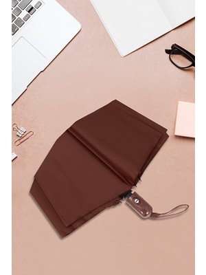 Normadia Kadın Kahverengi Tam Otomatik Rüzgarda Kırılmaz Şemsiye