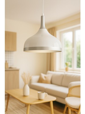 Cosmos Beyaz Içi Gümüş Özel Tasarım Modern Dekoratif Cafe Mutfak Salon Sarkıt Tekli Avize (Ampulsüz)