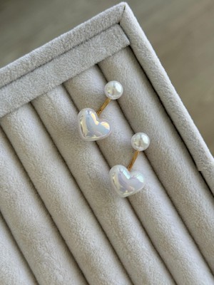 İrem Yıldız Beyaz Taşlı Kalpli Çelik Küpe