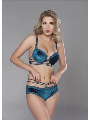 Letsii Kadife Push Up Destekli Sütyen Takımı Yeşil Renk