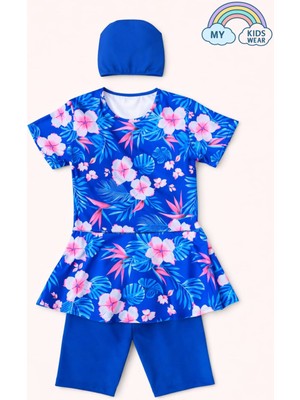 My Kids Wear Kız Çocuk Desenli Şortlu Bone’li Mayo Takımı 12570