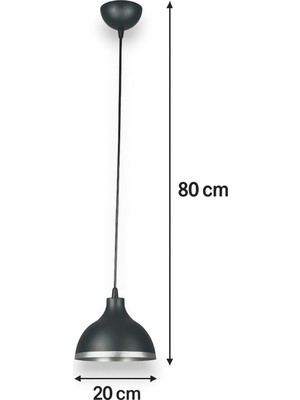 Rima Siyah Içi Gümüş Renk Modern Tasarım Metal Sıvama Mutfak-Cafe-Salon-Tekli Sarkıt Avize(Ampulsüz)
