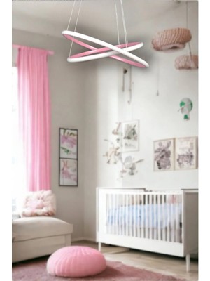 Rings 2'li Pembe Renk Modern Tasarım - Yatak Odası - Salon-Çocuk Odası-Mutfak Beyaz LED Sarkıt Avize