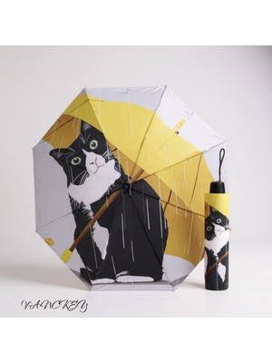 Normadia Kadın Şemsiyesi, Smokin Kedi Desenli, Rüzgara Dayanıklı, Manuel, 8 Tellili