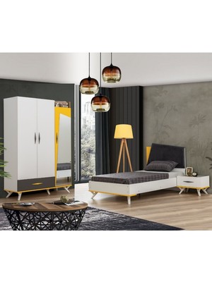 Setay Giallo Genç Odası Takımı - Dolap, Karyola, Komodin