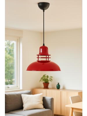 Fener Kırmızı Renk Özel Tasarım Modern Salon - Mutfak - Cafe Tekli Sarkıt Avize (Ampulsüz)