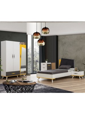 Setay Giallo Genç Odası Takımı - Dolap, Karyola, Komodin, Şifonyer