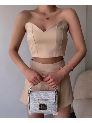 Zengezur Mall Storozde Arkadan Büzgülü Esnek Büstiyer Bej (Beden: S)