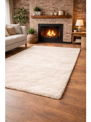 Tavşan Tüyü Peluş Halı Kaymaz Taban Yumuşak Dokulu Salon Yatak Odası Halısı Düz Bej