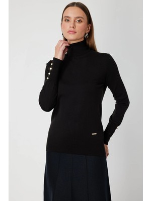 On Fashion Kadın Siyah Boğazlı Kazak 63503