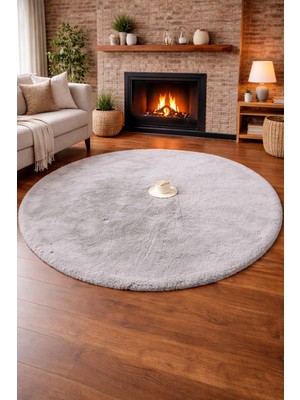 Tavşan Tüyü Peluş Halı Kaymaz Taban Yumuşak Dokulu Salon Yatak Odası Halısı Yuvarlak Bej