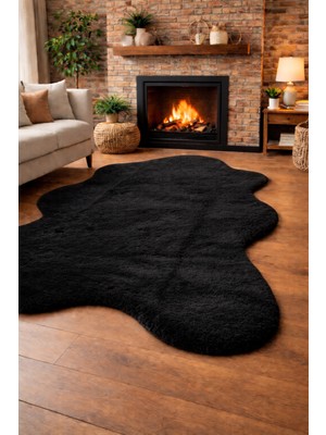 Tavşan Tüyü Peluş Halı Kaymaz Taban Yumuşak Dokulu Salon Yatak Odası Halısı Post Antrasit