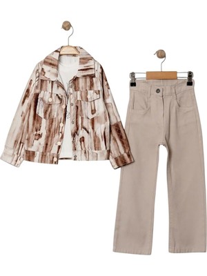 Celira Hkursat Kahve Kız Çocuk Jakar Ceketli Takım 5y,6y,7y,8y