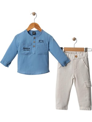 Celira Hkursat Cnz Mavi Keten Gömlek Erkek Çocuk Takım