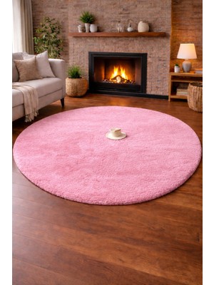 Tavşan Tüyü Peluş Halı Kaymaz Taban Yumuşak Dokulu Salon Yatak Odası Halısı Yuvarlak Bej