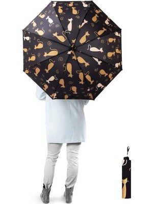 Normadia Kedi Desenli Yarasa Model 8 Telli Rüzgara Dayanıklı Manuel Şemsiye