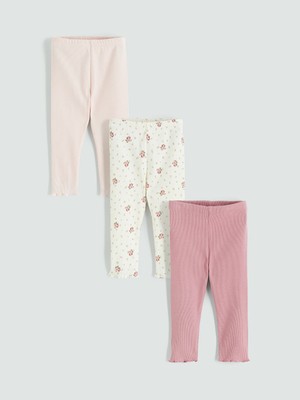 Lcw Ekru Beli Lastikli Çiçekli Kız Bebek Tayt 3'lü