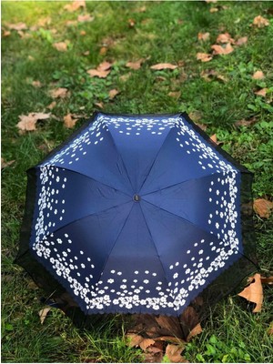 Normadia Mavi Papatya Desenli Tüllü Kadın Şemsiye, Şık ve Zarif Tasarım